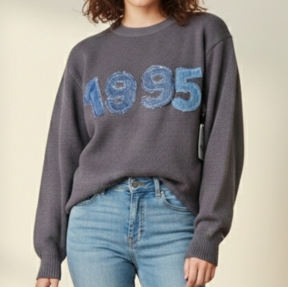 ReMADE By UO Urban Renewal 1995 Denim Patch Sweater, S/M **EACH ONE UNIQUE**
